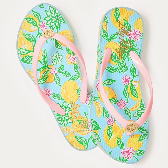 Lilly Pulitzer Women's Pool Flip-Flop, Bluette Make Lemonade Shoe, 7-8 - Picture 1 of 3